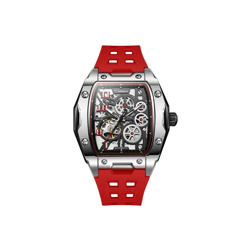 Dulunwe Automatic Mechanical Movement Silicone Strap Watch Men's Watches White Dial-4