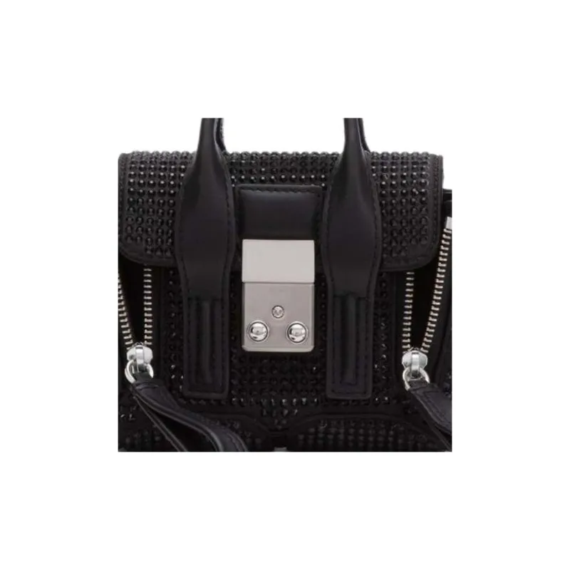 3.1 Phillip Lim Pashli Polyester With Cow Leather Trim Handbag Shoulder Bag Crossbody Bag Nano Women's Black-3