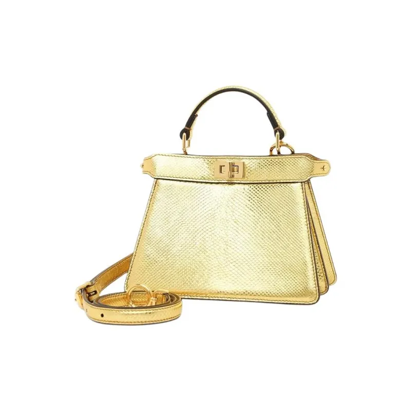 FENDI Leather Portable Crossbody Bag Shoulder Bag Women's Gold-1