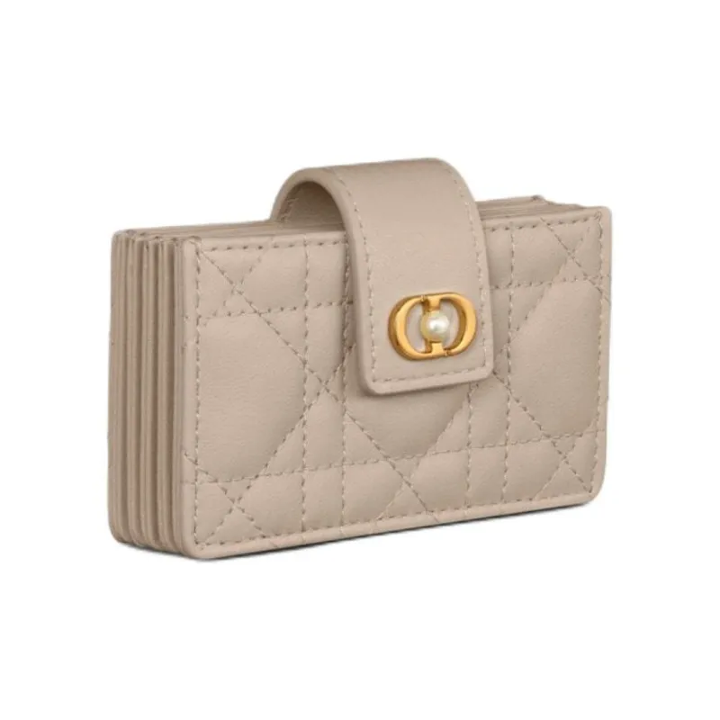 DIOR Sheepskin Card Holder Women's Pink Beige-1