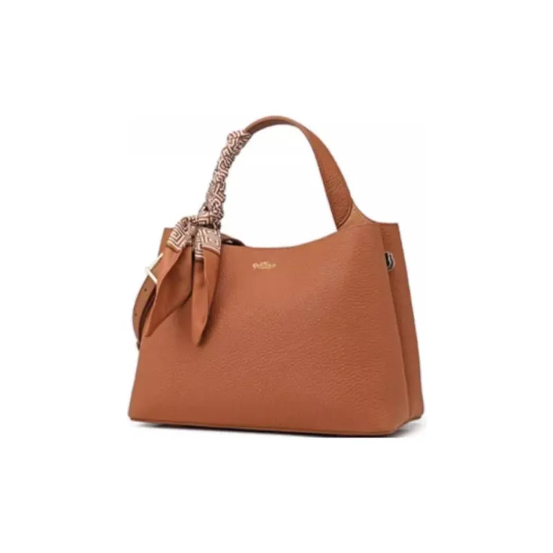 GOLDLION Cow Leather Portable Crossbody Bag, Shoulder Bag Trumpets Women's Brown Coffee/Ecru-1