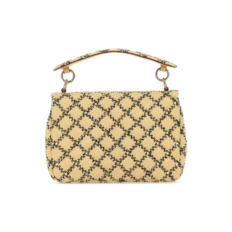 Valentino GARAVANIROCKSTUD SPIKE Raffia With Leather Handbag Medium Size Women's Yellow-2