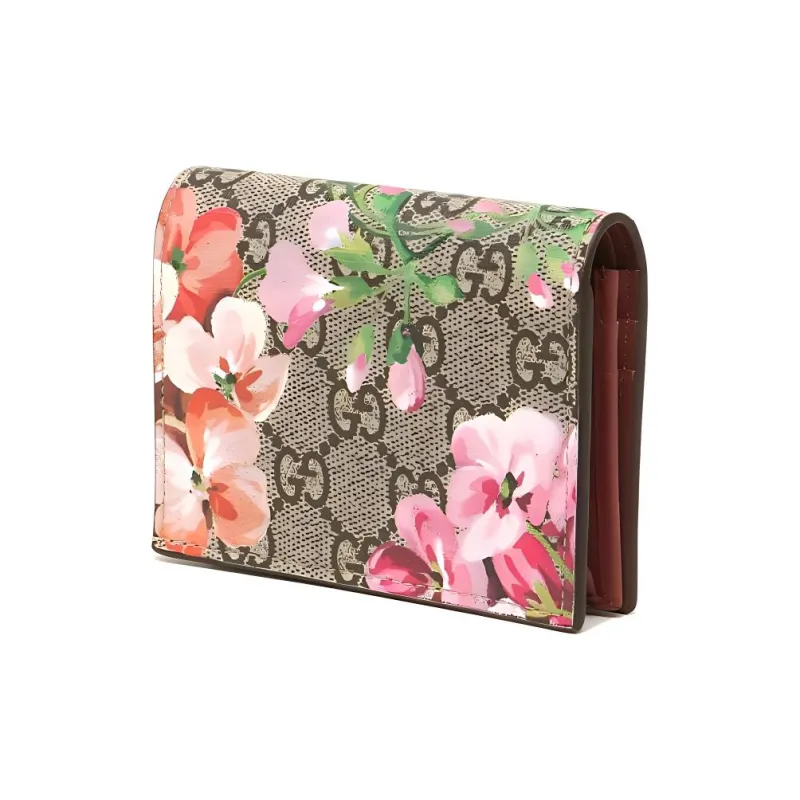GUCCI GG Blooms Canvas With Leather Card Holder Wallet Women's Ebony/Pink-2