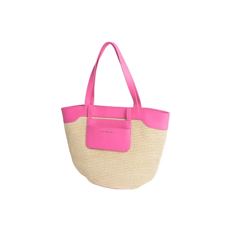 Karkki Top Grain Cow Leather Woven Tote Shopping Bag Women's Handbag Shoulder Bag Women's Pink Pink Lady-2