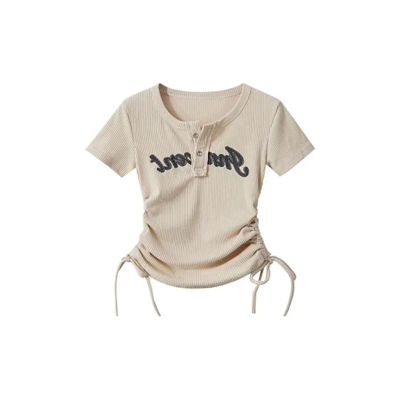 Vine Color Fashion T Shirt Women's Apricot Single Item-0