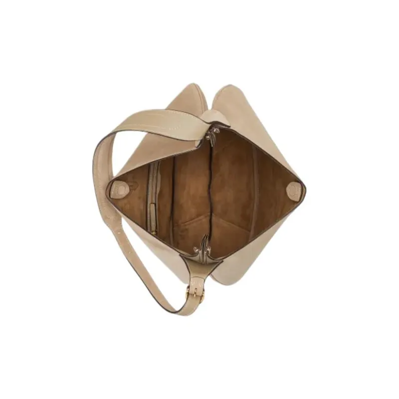 Polo Ralph Lauren Polo ID Suede Cow Leather Handbag, Shoulder Bag Large Size Women's Camel-3