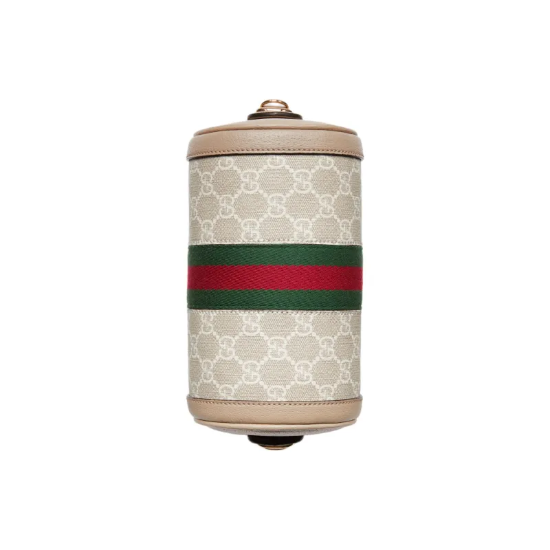 GUCCI Ophidia Supreme Canvas With Leather Trim Cylinder Bag Portable Crossbody Bag Shoulder Bag Women's Beige & White-4