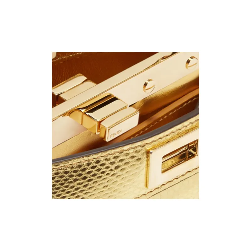 FENDI Leather Portable Crossbody Bag Shoulder Bag Women's Gold-7