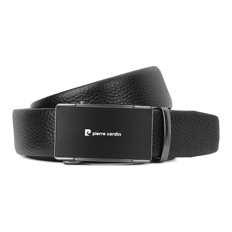 PIERRE CARDIN Matte Automatic Buckle Belt Cow Leather Belt Genuine Leather Business Casual Men's Black 3.5cm-1