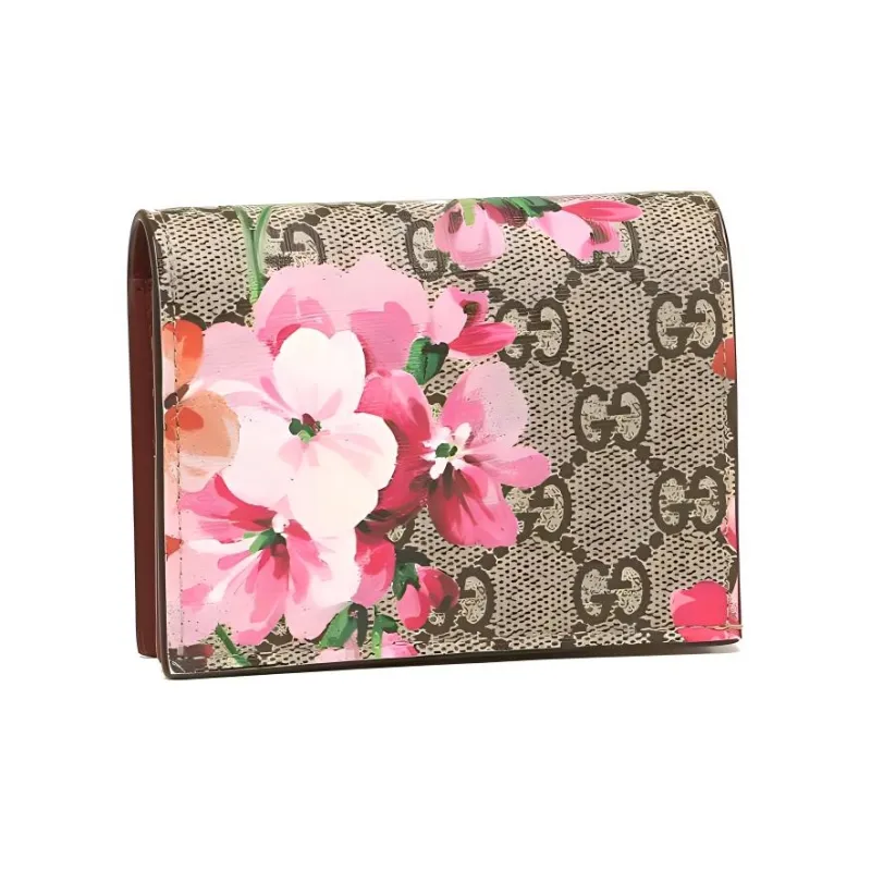 GUCCI GG Blooms Canvas With Leather Card Holder Wallet Women's Ebony/Pink-1
