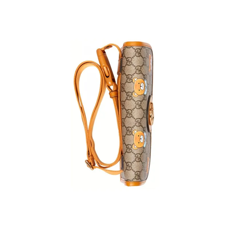 GUCCI Canvas With Leather Fanny Pack Sling Bags Small Size Unisex Ebony/Brown-4
