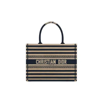 DIOR Embroidery Tote Bag Shopping Bag Handbag Medium Size Women's Natural Patchwork Denim Blue