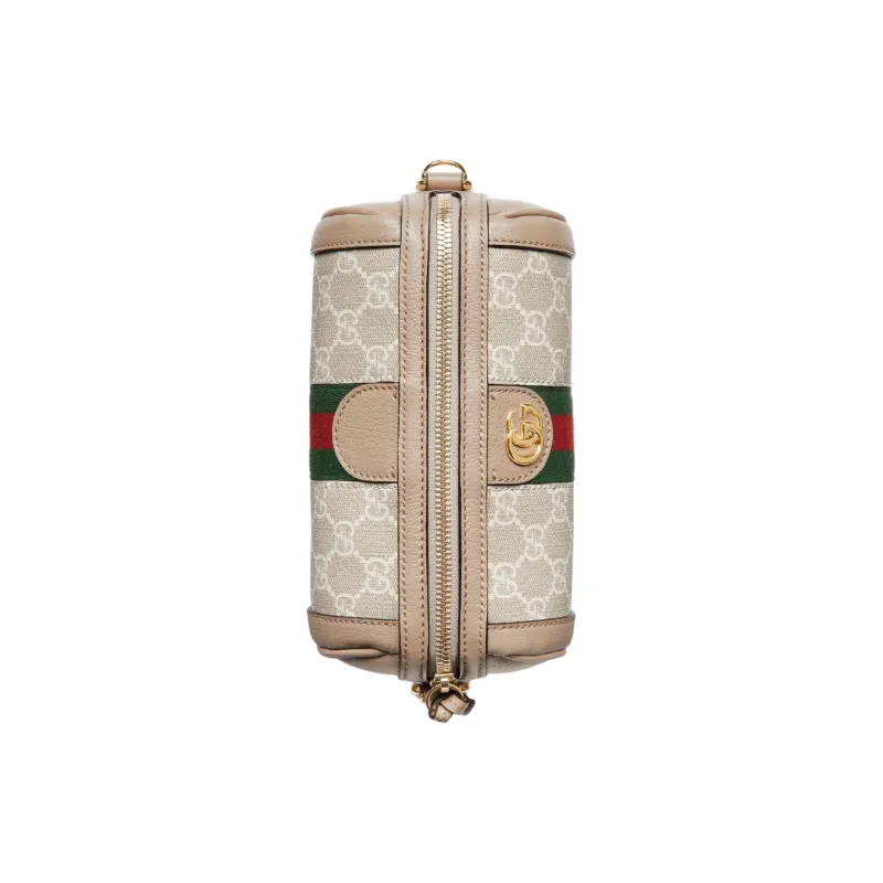 GUCCI Ophidia Supreme Canvas With Leather Trim Cylinder Bag Portable Crossbody Bag Shoulder Bag Women's Beige & White-5
