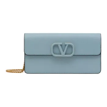 Valentino Vlogo Grained Calfskin Wallet Unisex Porcelain Blue