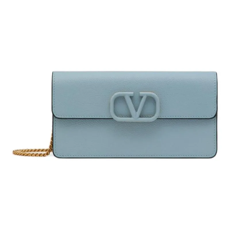 Valentino Vlogo Grained Calfskin Wallet Unisex Porcelain Blue-0