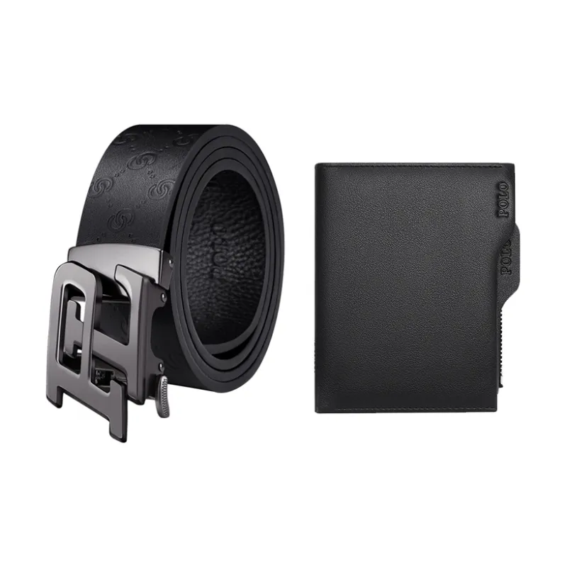 POLO Top Grain Cow Leather Leather Belts Men's Gunmetal Width  3.5cm-1