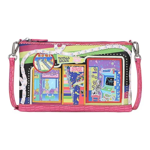 Vendula PU Shoulder Bag, Crossbody Bag Medium Size Women's Rose Red & Black