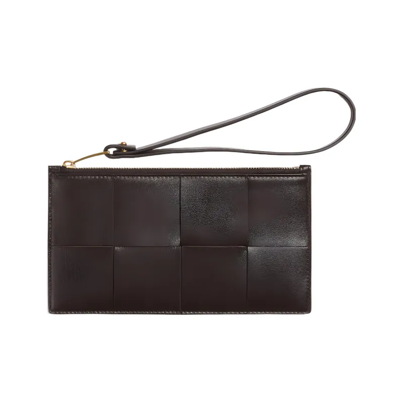 Bottega Veneta Lambskin Calfskin Clutch Women's Dark Brown-0