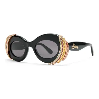 LOEWE Acetate Crystal Oval Sunglasses Women's Black