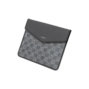 VANESSA HOGAN Monogram Leather Flat Storage Bag Protective Case Clutch Medium Size Unisex Black