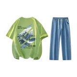 Set (Light Green T-Shirts+Dark Blue Jeans)