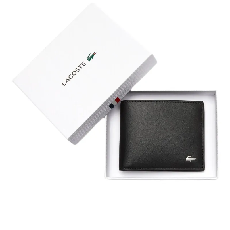 LACOSTE Calfskin With Leather Wallet Regular Men's Black-3