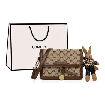 COMELY PVC With Textile Small Square Bag Shoulder Bag Crossbody Bag Regular Women's Coffee