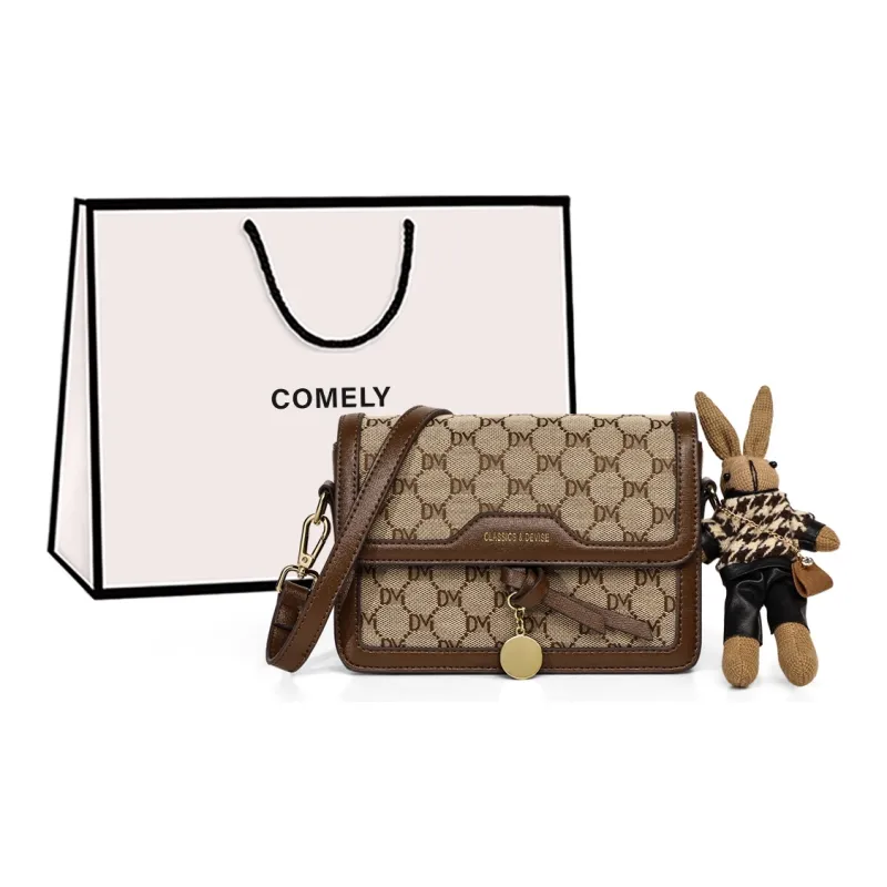 COMELY PVC With Textile Small Square Bag Shoulder Bag Crossbody Bag Regular Women's Coffee-0