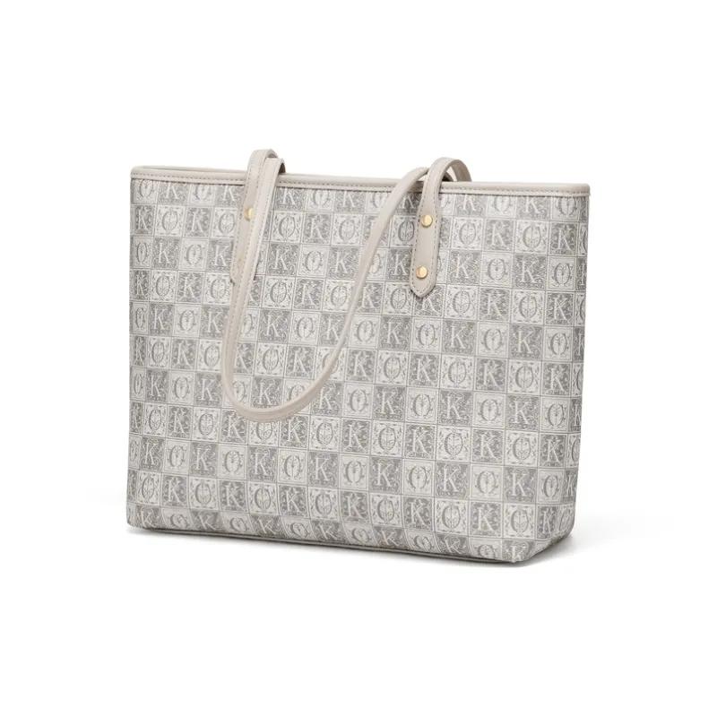 CinvaiKrose PVC One Shoulder Bag, Tote, Monogram Tote Large Size Women's Linen Gray/Khaki-4