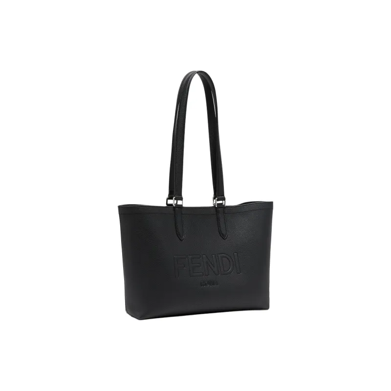 FENDI ROMA Grained Leather Tote Bag Shopping Bag Handbag Small Size Men's Black-1