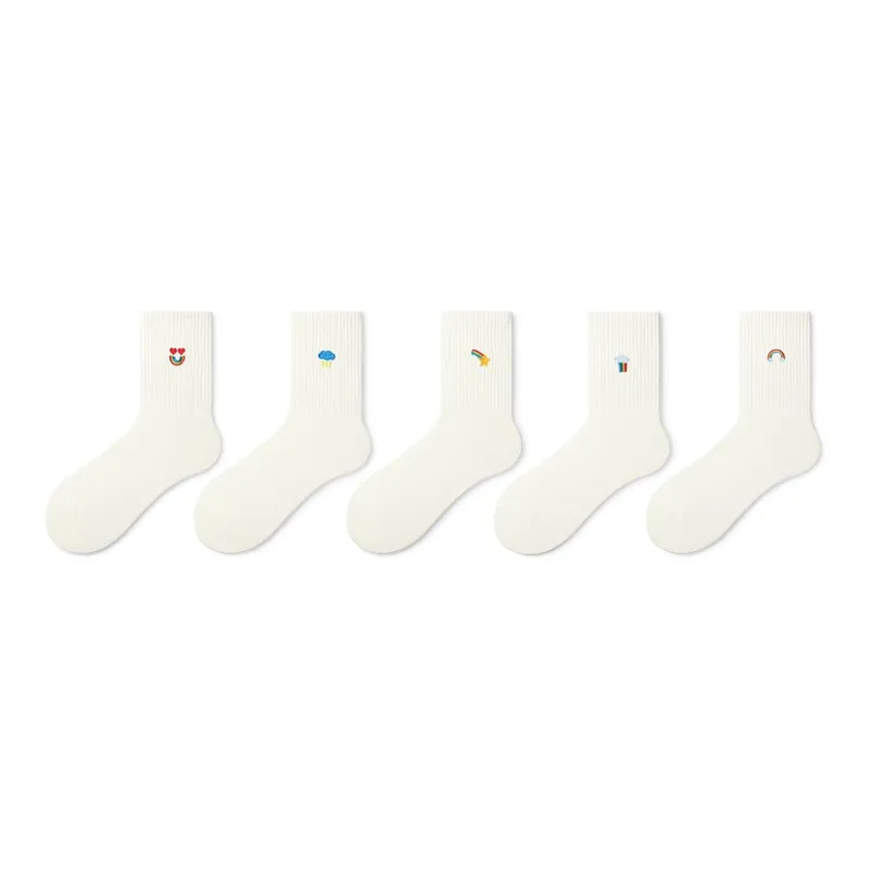 Primeet Mid Calf Socks Spring Summer Women's 5 Pack White-10