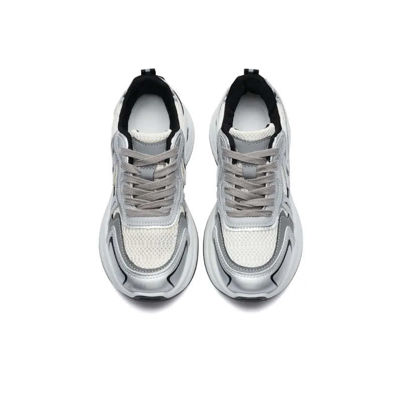 MEXICAN Anti Slip Wear Resistant Low Top Chunky Sneakers Women's Silver-4