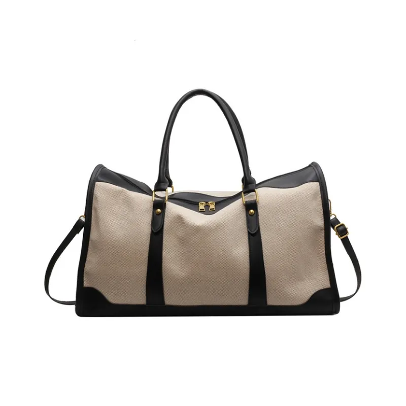 Jade En Plus Canvas Portable Crossbody Travel Bag Unisex Black/Brown-0