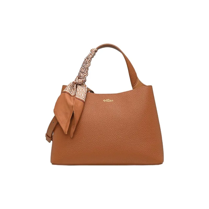 GOLDLION Cow Leather Portable Crossbody Bag, Shoulder Bag Trumpets Women's Brown Coffee/Ecru-0