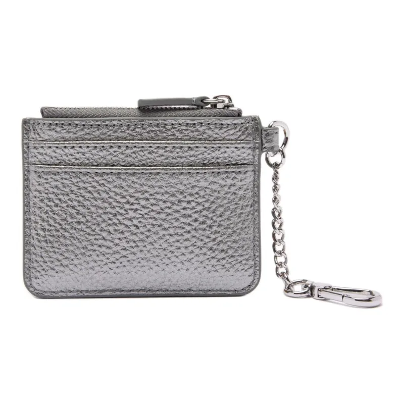 LACOSTE Cow Leather Card Holder Women's Silver Gray-1