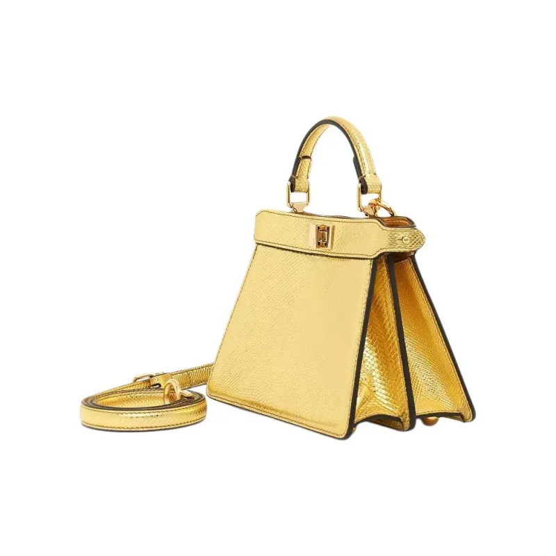 FENDI Leather Portable Crossbody Bag Shoulder Bag Women's Gold-3