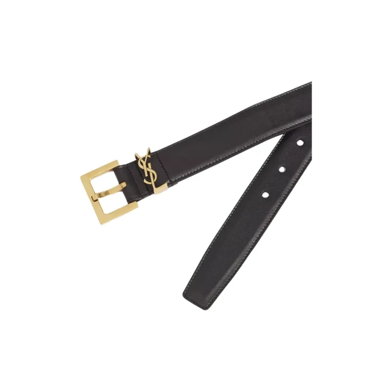 SAINT LAURENT Monogramme Leather Leather Belts Unisex Black Width  3cm-3