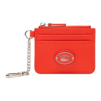 LACOSTE Calfskin Card Holder Women's Red