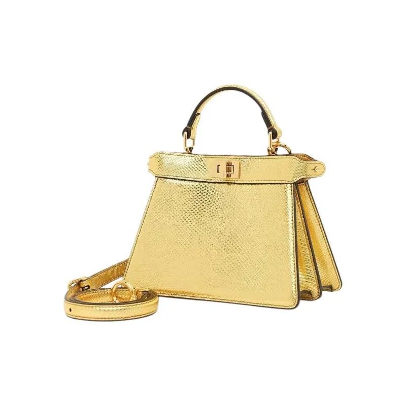 FENDI Leather Portable Crossbody Bag Shoulder Bag Women's Gold-2