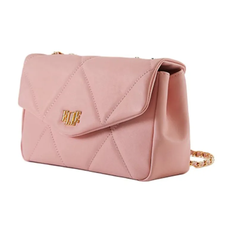 ELLE Cow Head Leather Portable Crossbody Bag Shoulder Bag Medium Size Women's Black/White/Cherry Blossom Pink-5