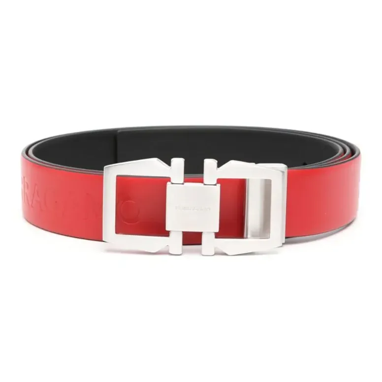 FERRAGAMO Double-Sided Design Smooth Buckle Calfskin Leather Belts Men's Red/Black Width: 3.2CM-0
