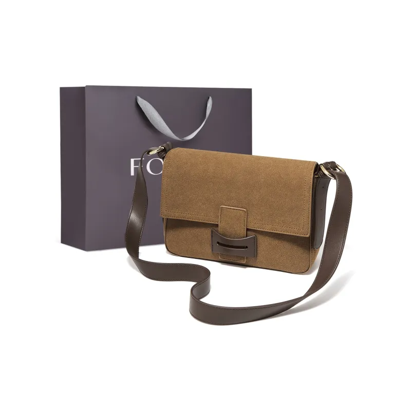 FOXER Synthetic Leather Versatile Commute Crossbody Bag, Shoulder Bag Women's Maillard Style Brown/Earthy Yellow-0
