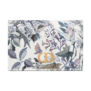 DIOR Caro Cow Leather Wallet Women's White/Multicolor