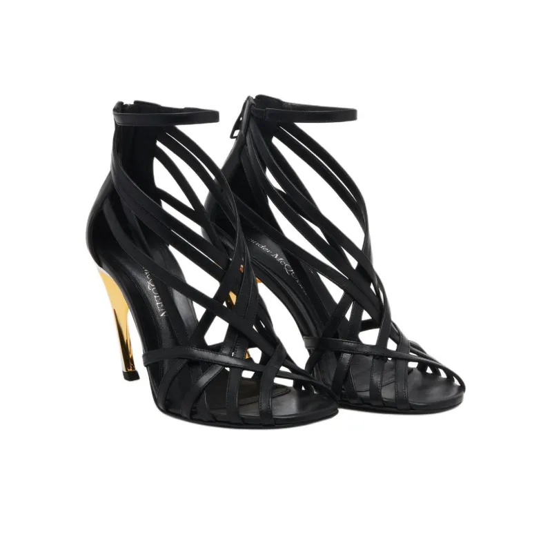 Alexander McQueen Armadillo Strap Sandals 9.5cm Women's Black-3
