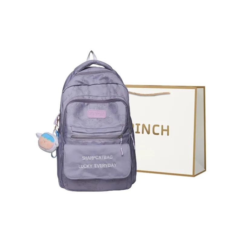 BRINCH Nylon Backpack Unisex White/Gray/Black/Green/Purple-5