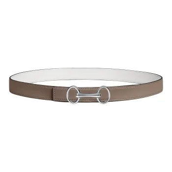 HERMES Ring Buckle Design, Smooth Buckle Leather Belts Women's Brown/White Width 2.4cm