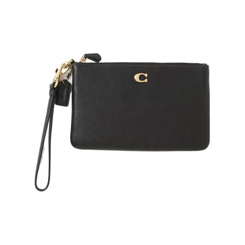 COACH Wristlet Cow Leather Clutch Wrist Bag Trumpets Women's Black-2