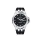 Silver Case Silver Bezel Black Dial, Black Rubber Strap
