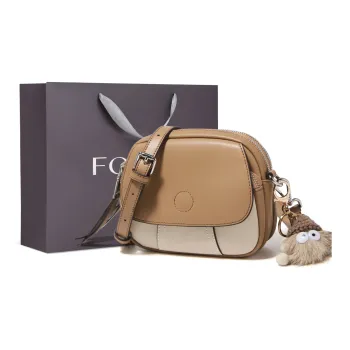 FOXER Split Cow Leather With Synthetic Leather Shoulder Bag, Crossbody Bag Small Size Women's Coffee/Apricot