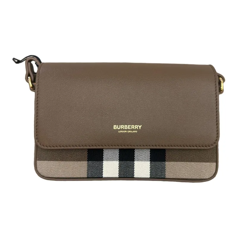 Burberry Leather Paneled Canvas Shoulder Bag, Crossbody Bag Women's Brown-4